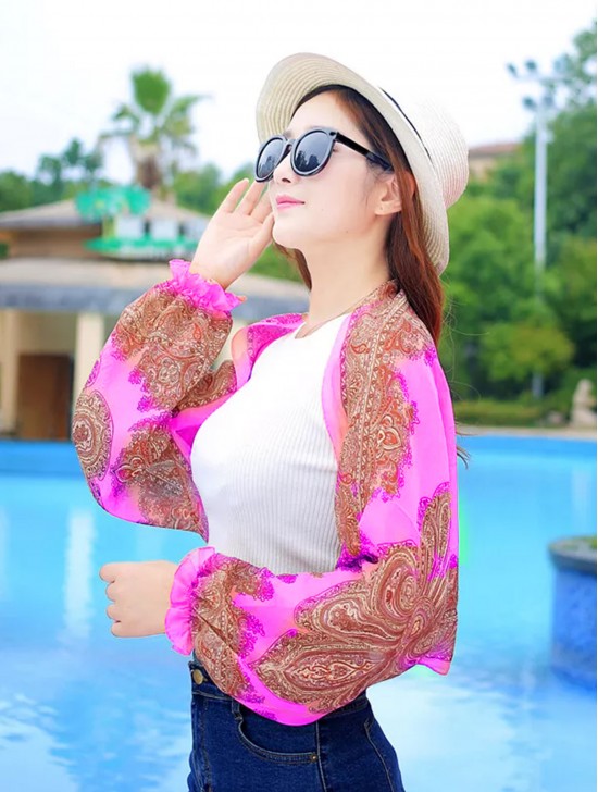 Printed Chiffon Foldable Bolero with Storage Bag